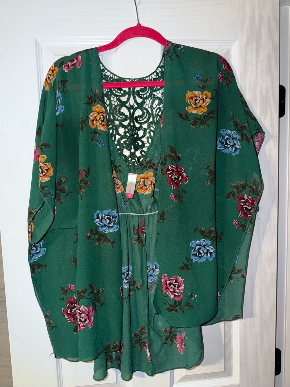 No Boundaries Green Floral Lace-Trim Dress Top
